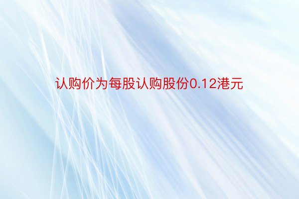 认购价为每股认购股份0.12港元